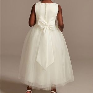 David’s Bridal Ivory Satin Flower Girl Dress with Tulle Skirt S1038